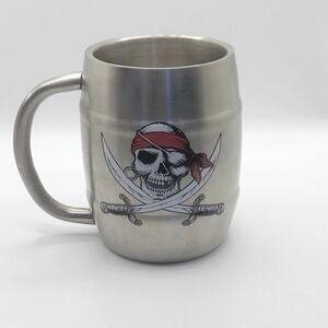 Pirate Skull Tankard • Stainless Steel • 4” Tall • Vintage Mug • Dual-Sided